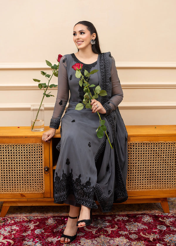 GREY CHIFFON SUIT ALL308