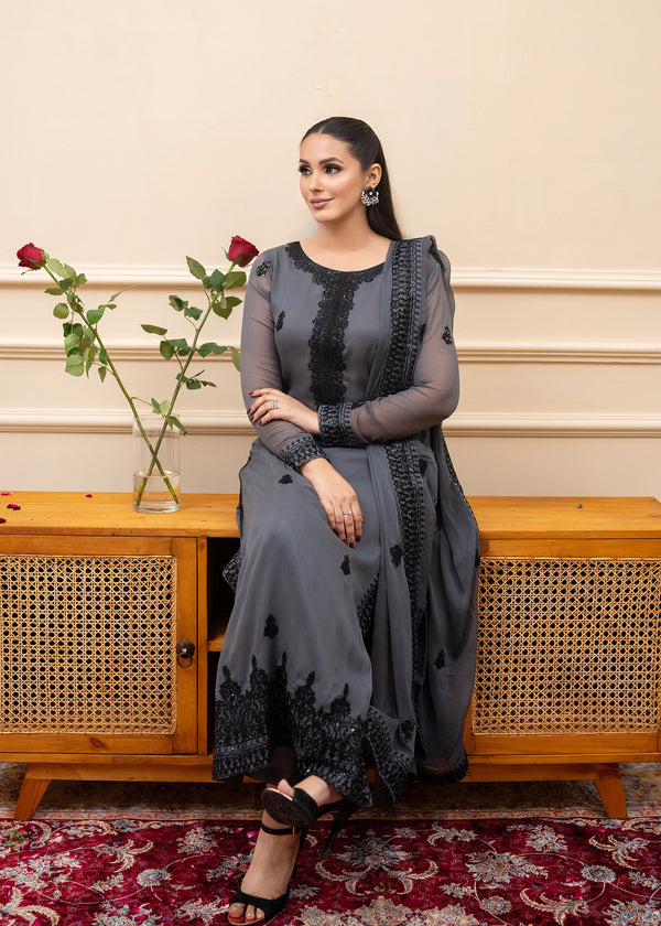 GREY CHIFFON SUIT ALL308