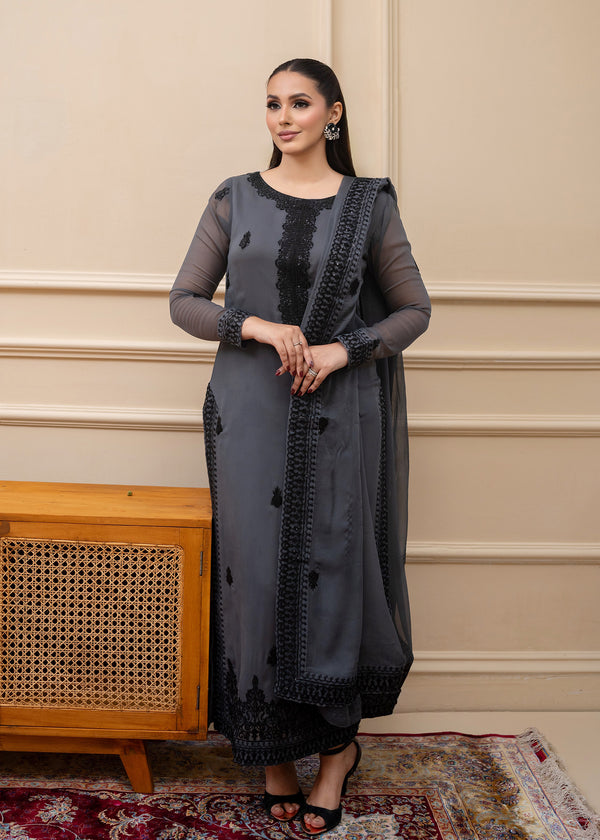 GREY CHIFFON SUIT ALL308