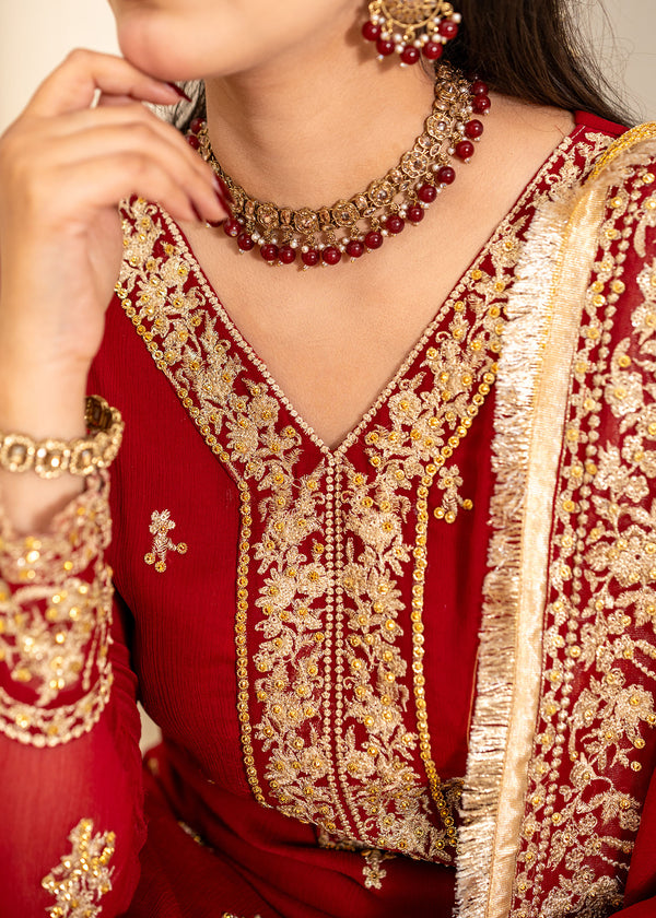 Red Chiffon suit ALL410