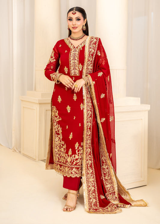 Red Chiffon suit ALL410