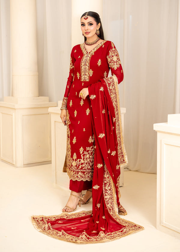 Red Chiffon suit ALL410