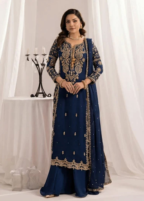 Navy Blue Chiffon suit ALL906-N