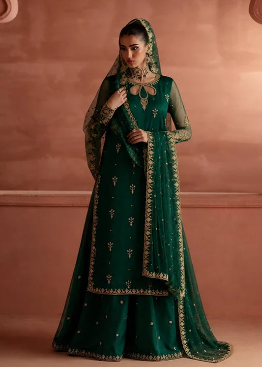 Bottle green net sharara ALN-001
