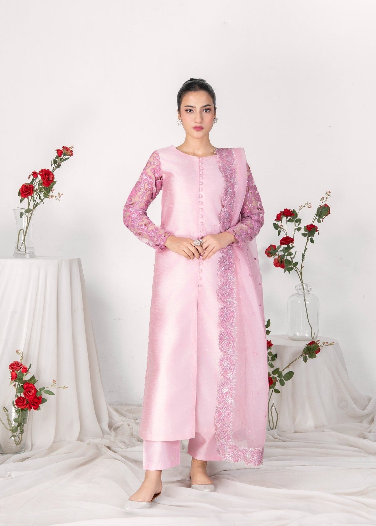 PINK RAWSILK KURTI SET ALL611