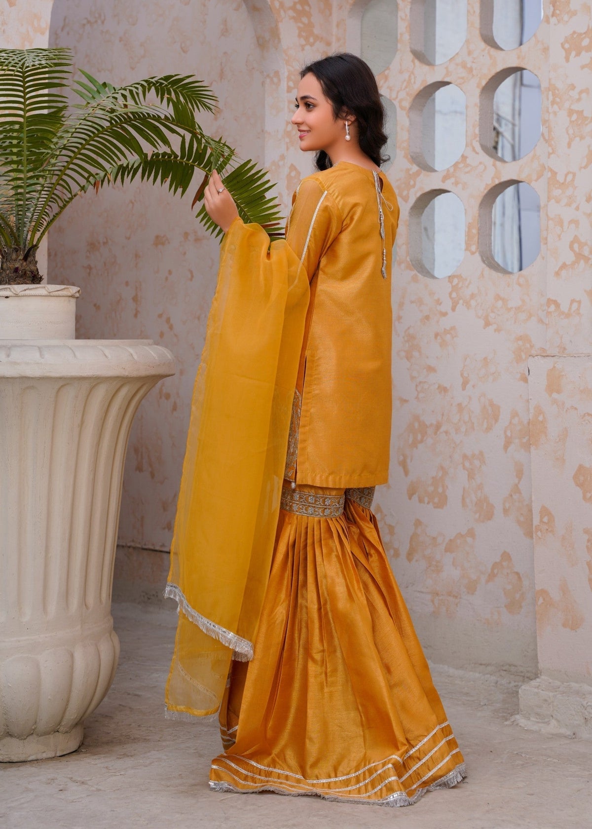GOLD RAWSILK GHARARA SET ALT012