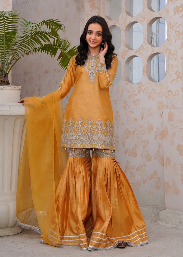GOLD RAWSILK GHARARA SET ALT012