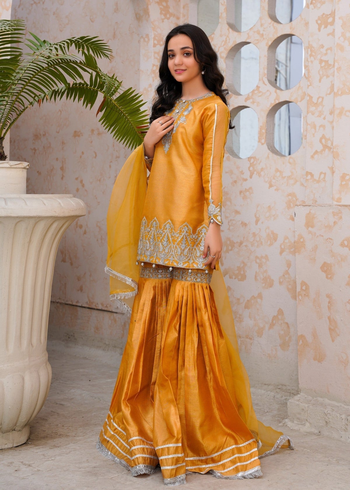 GOLD RAWSILK GHARARA SET ALT012