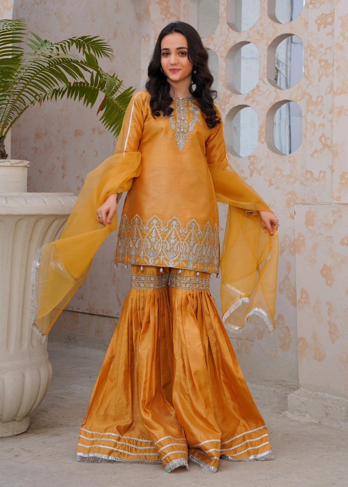 GOLD RAWSILK GHARARA SET ALT012