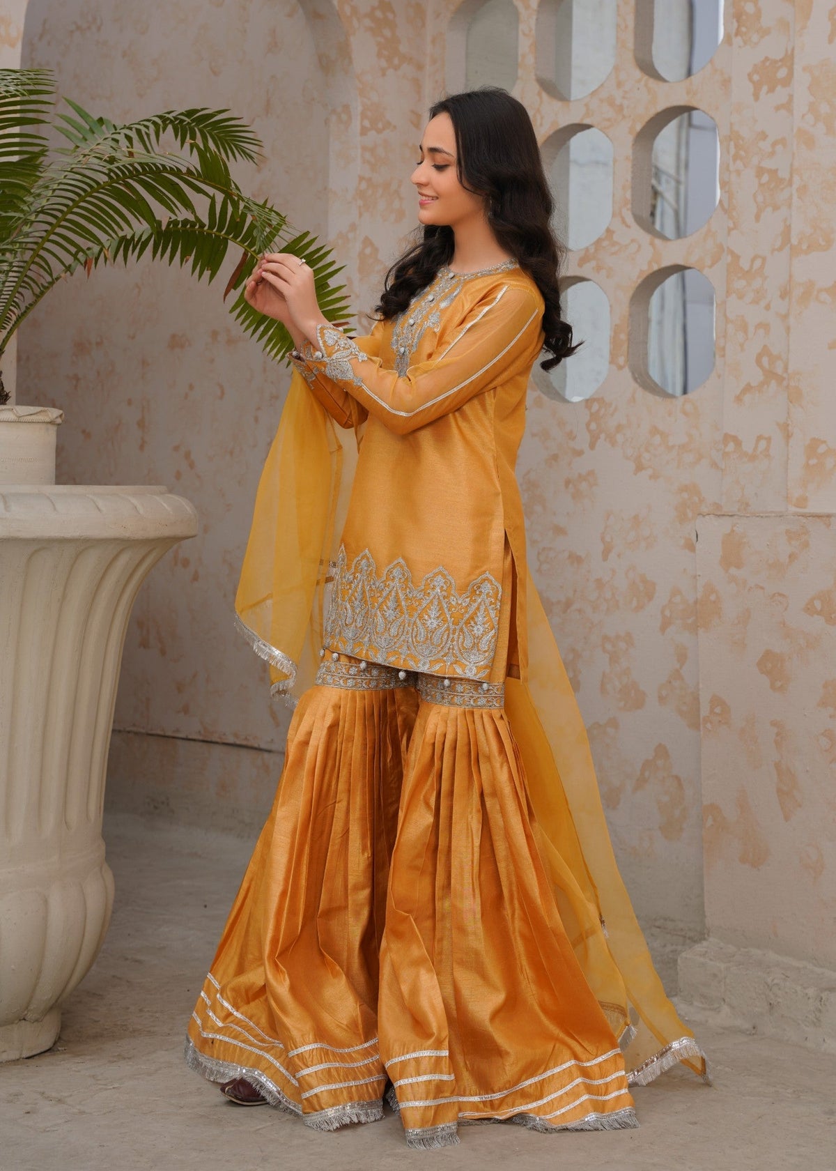 GOLD RAWSILK GHARARA SET ALT012