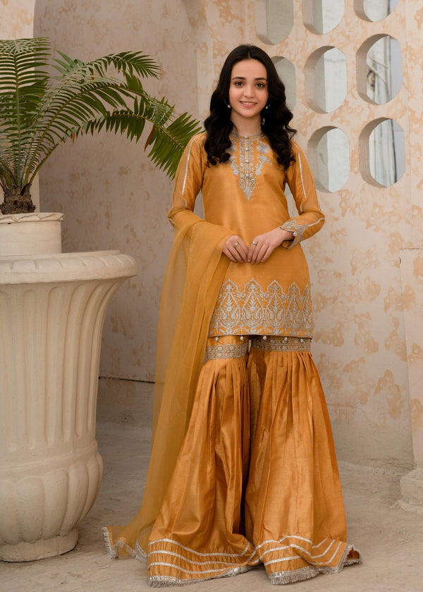 GOLD RAWSILK GHARARA SET ALT012