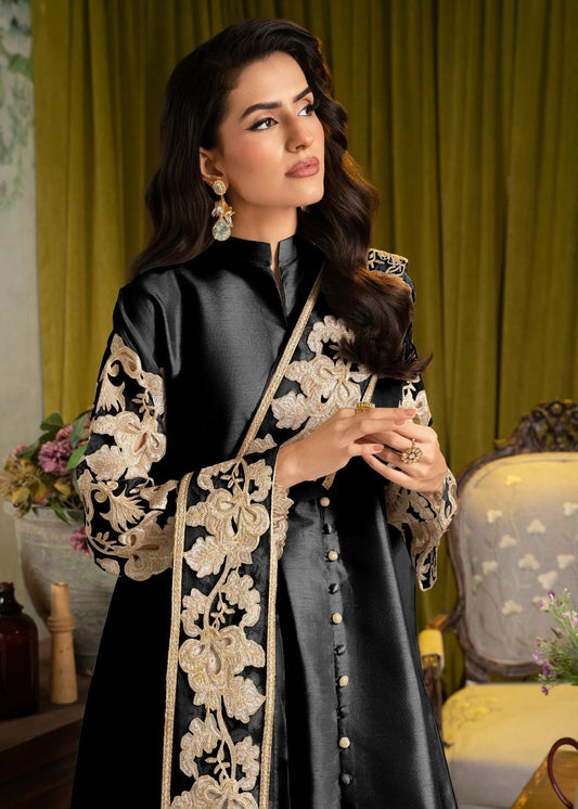 ALL013-B BLACK RAW SILK PISHWAS SET
