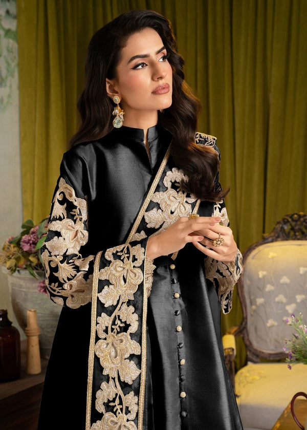 ALL013-B BLACK RAW SILK PISHWAS SET