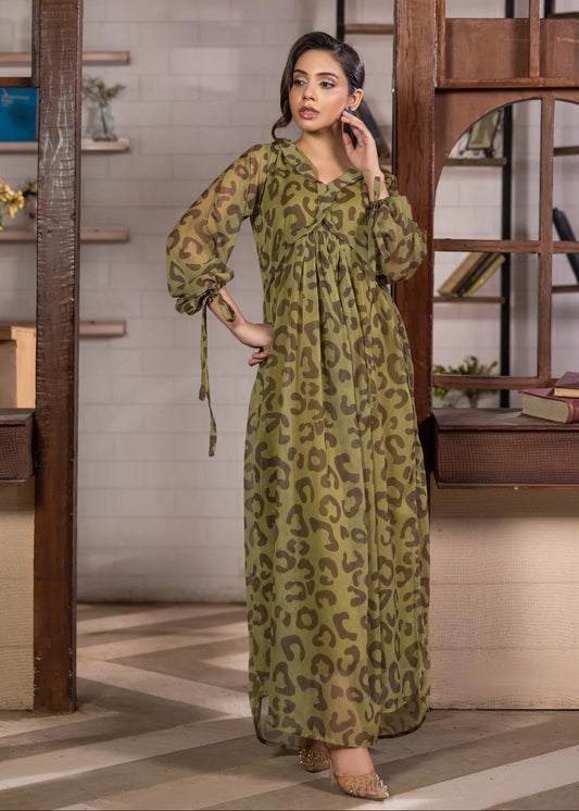 green chiffon printed maxi alb881
