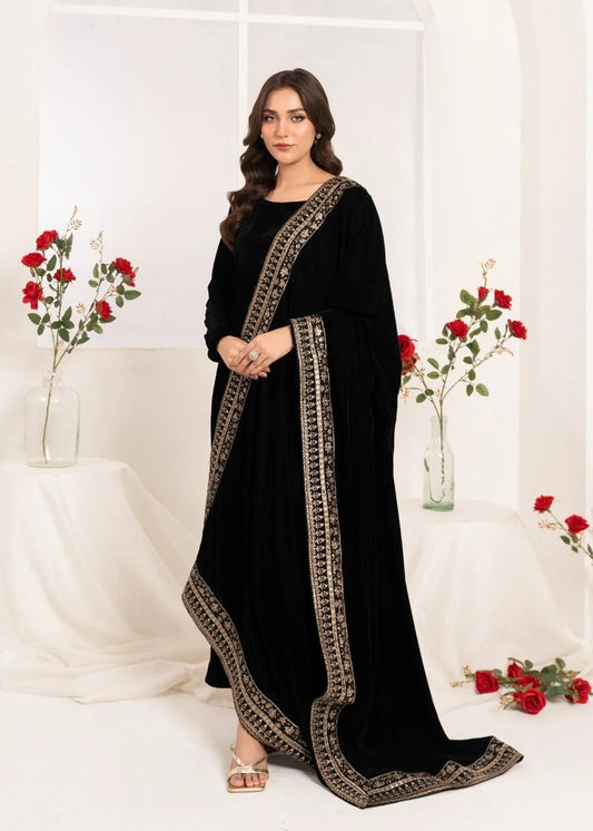 SOLID VELVET SUIT WITH SHAWL ALL060
