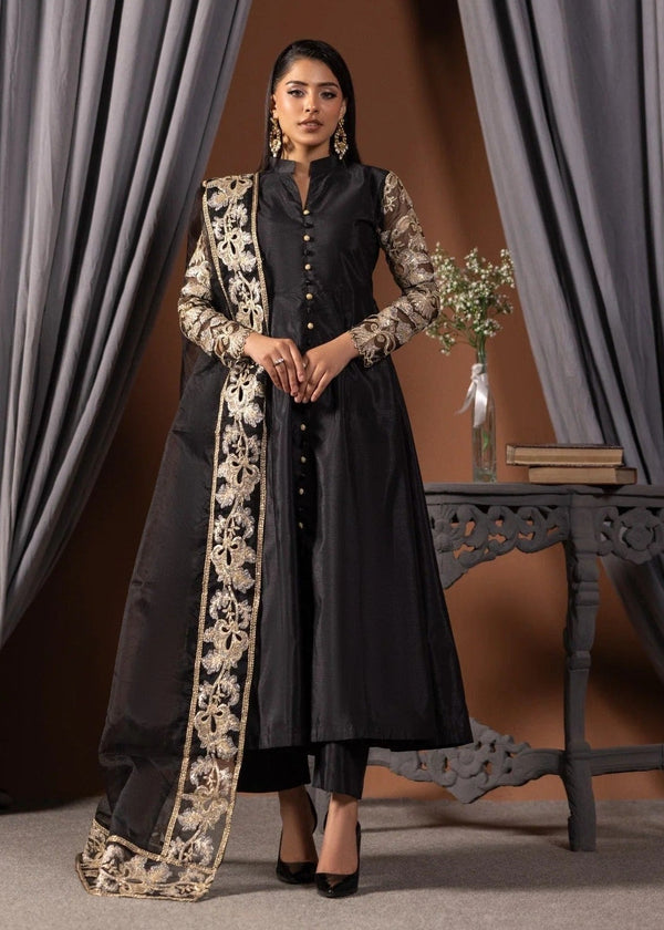 ALL013-B BLACK RAW SILK PISHWAS SET