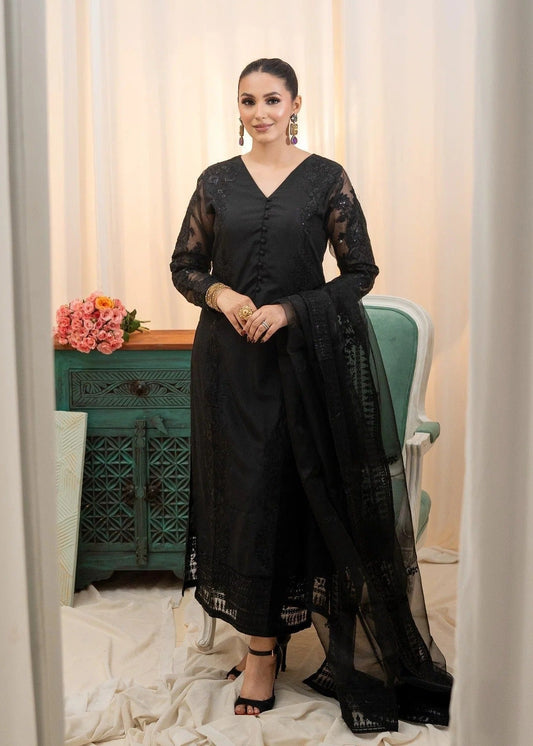 Black rawsilk suit ALL305