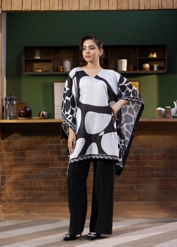 WHITE BLACK SILK KAFTAN ALB21