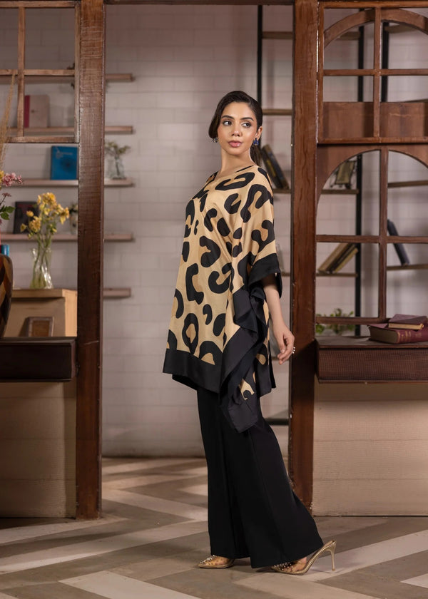 leopard silk short kaftan alb80