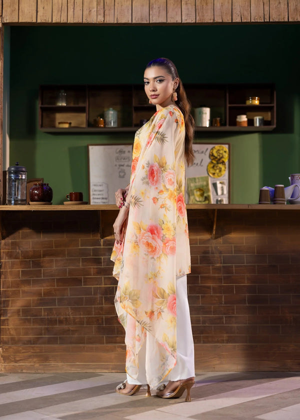 CREAM COLOR CHIFFON SHORT KAFTAN ALB95