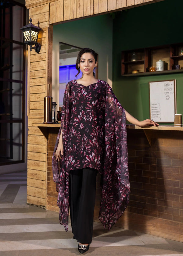 BLACK MAGENTA CHIFFON SHORT KAFTAN ALB98
