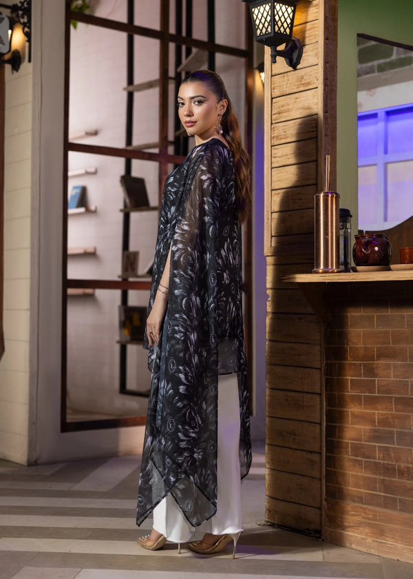BLACK CHIFFON SHORT KAFTAN ALB908
