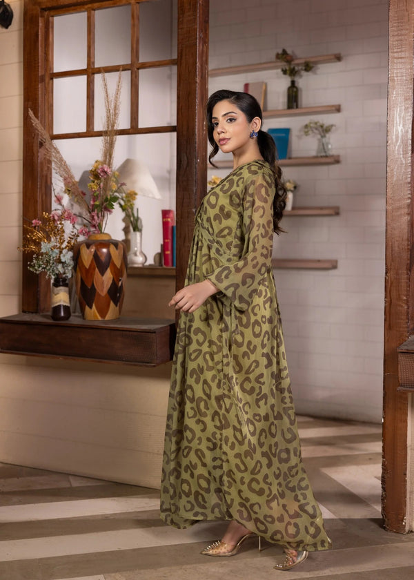 green chiffon printed maxi alb881