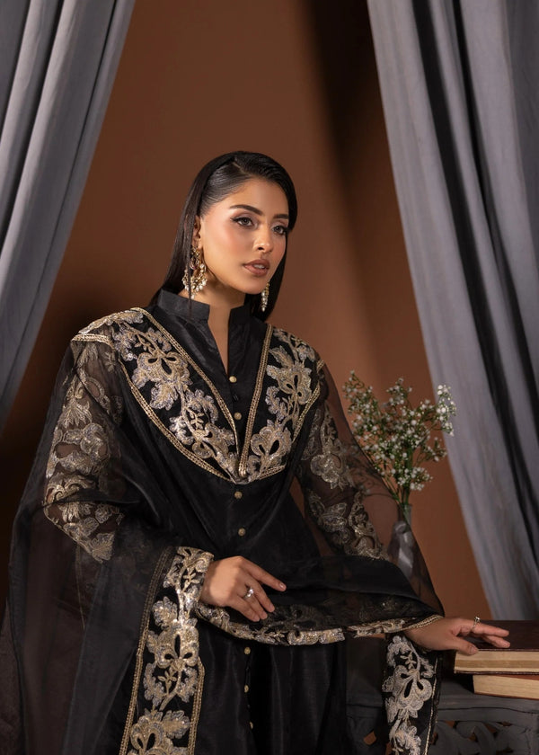 ALL013-B BLACK RAW SILK PISHWAS SET