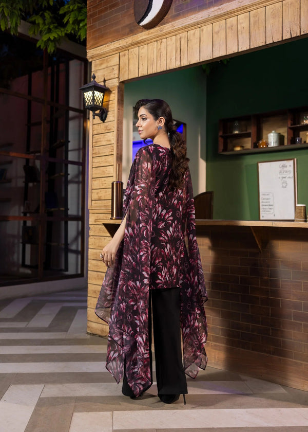 BLACK MAGENTA CHIFFON SHORT KAFTAN ALB98