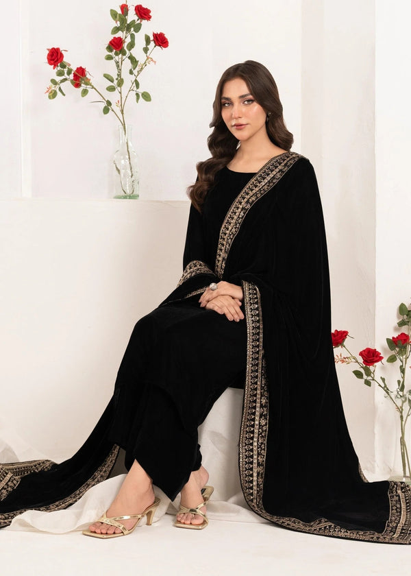 SOLID VELVET SUIT WITH SHAWL ALL060