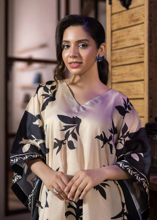 beige silk short kaftan alb75