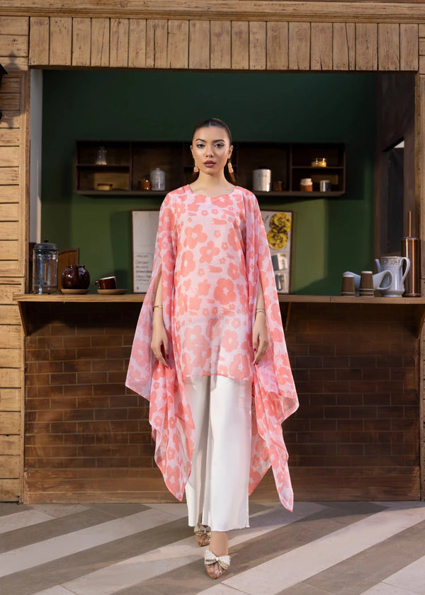 pink chiffon short kaftan ALB90