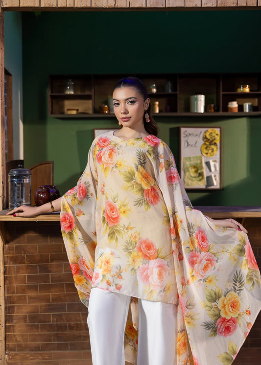CREAM COLOR CHIFFON SHORT KAFTAN ALB95