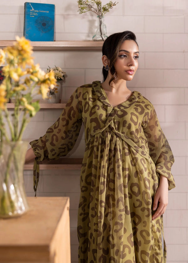 green chiffon printed maxi alb881