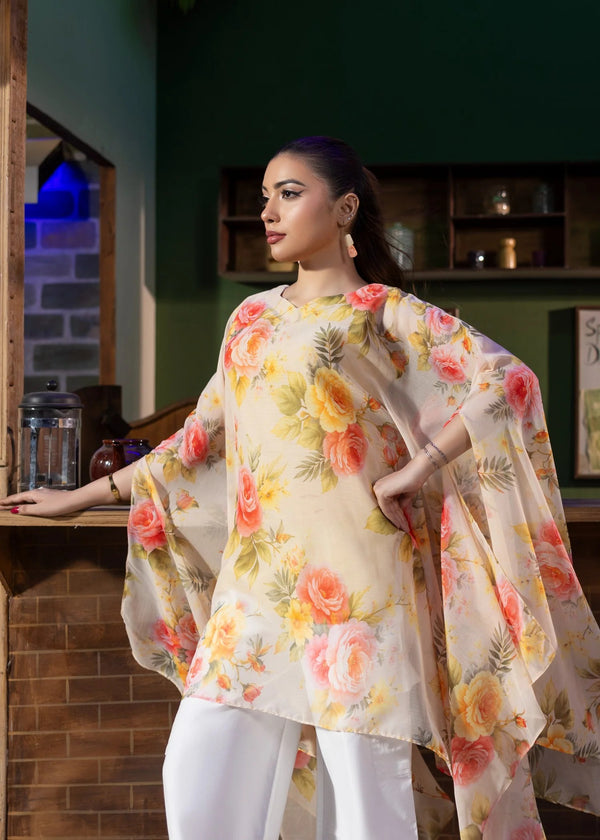 CREAM COLOR CHIFFON SHORT KAFTAN ALB95