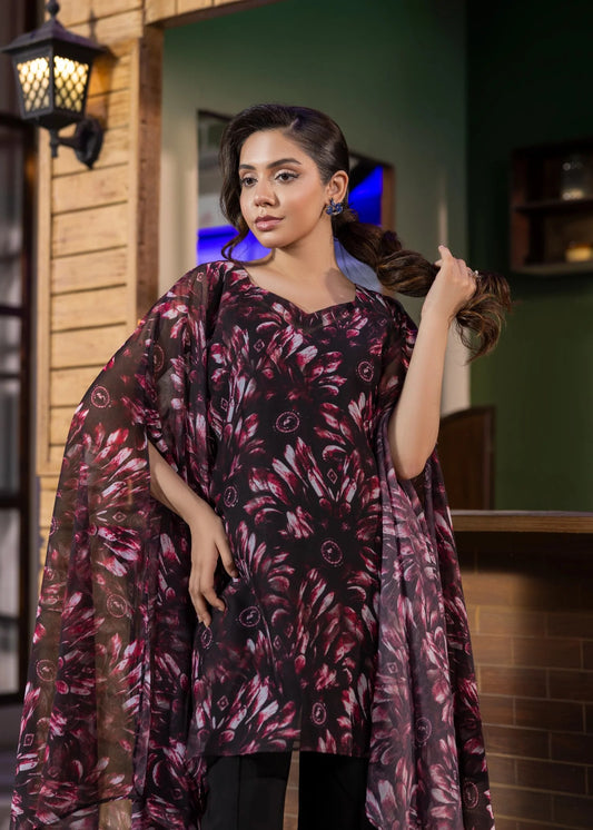 BLACK MAGENTA CHIFFON SHORT KAFTAN ALB98