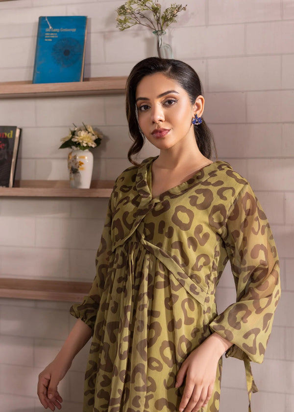 green chiffon printed maxi alb881
