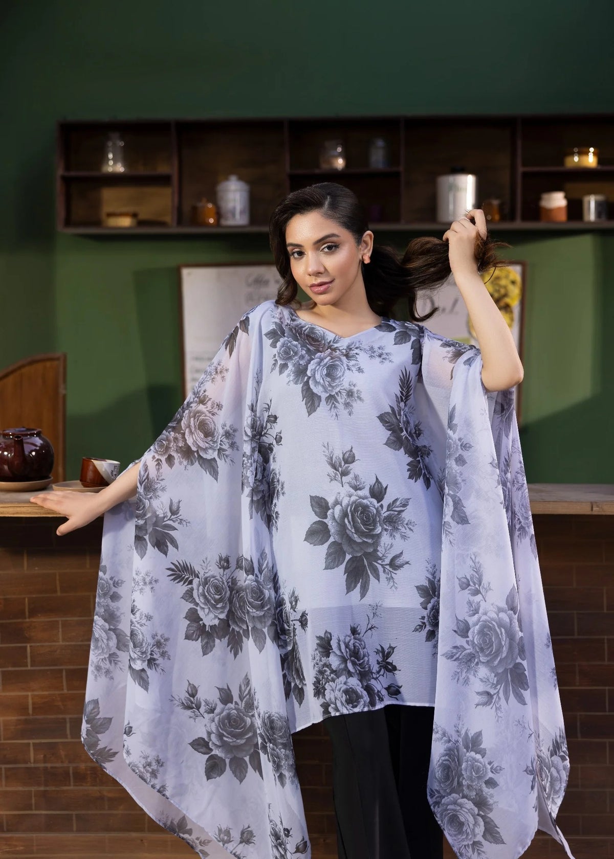 ice blue chiffon kaftan ALB20