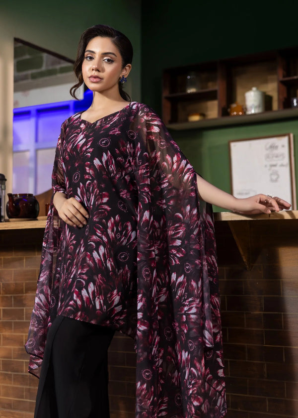 BLACK MAGENTA CHIFFON SHORT KAFTAN ALB98