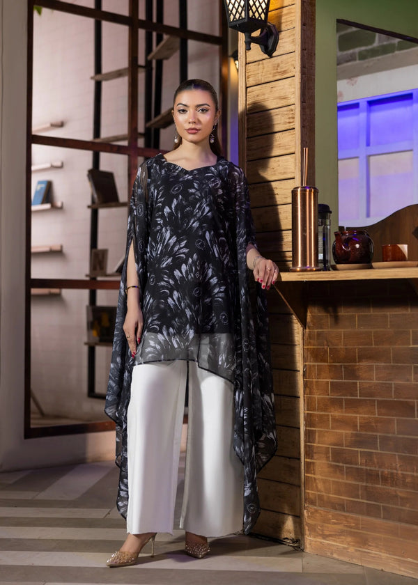 BLACK CHIFFON SHORT KAFTAN ALB908