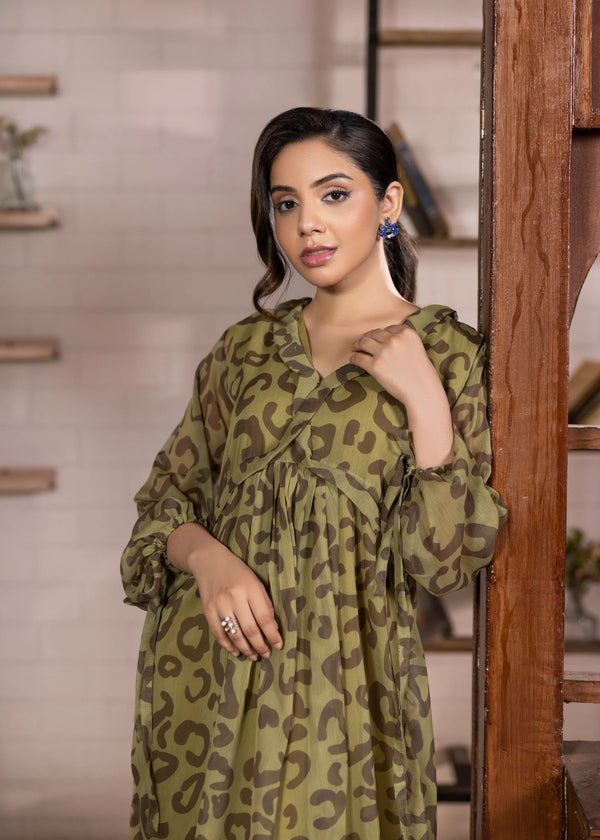 green chiffon printed maxi alb881