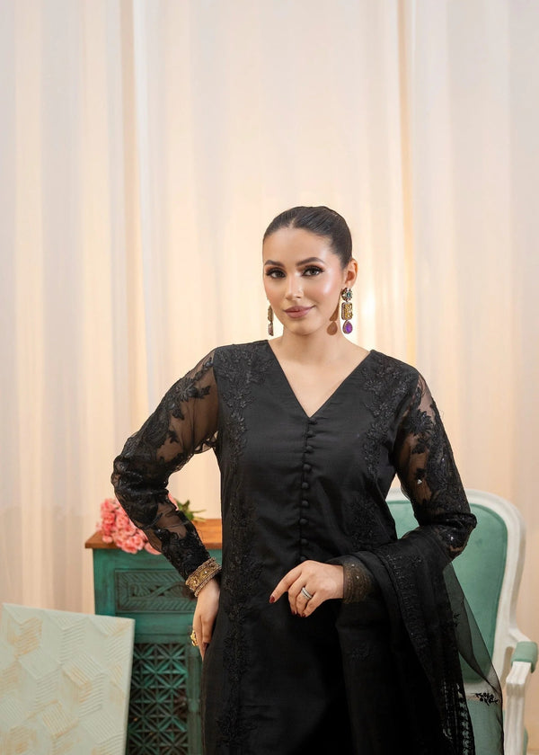 Black rawsilk suit ALL305