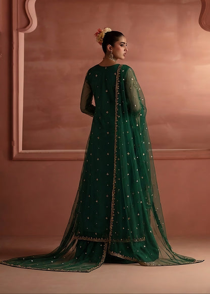 Bottle green net sharara ALN-001