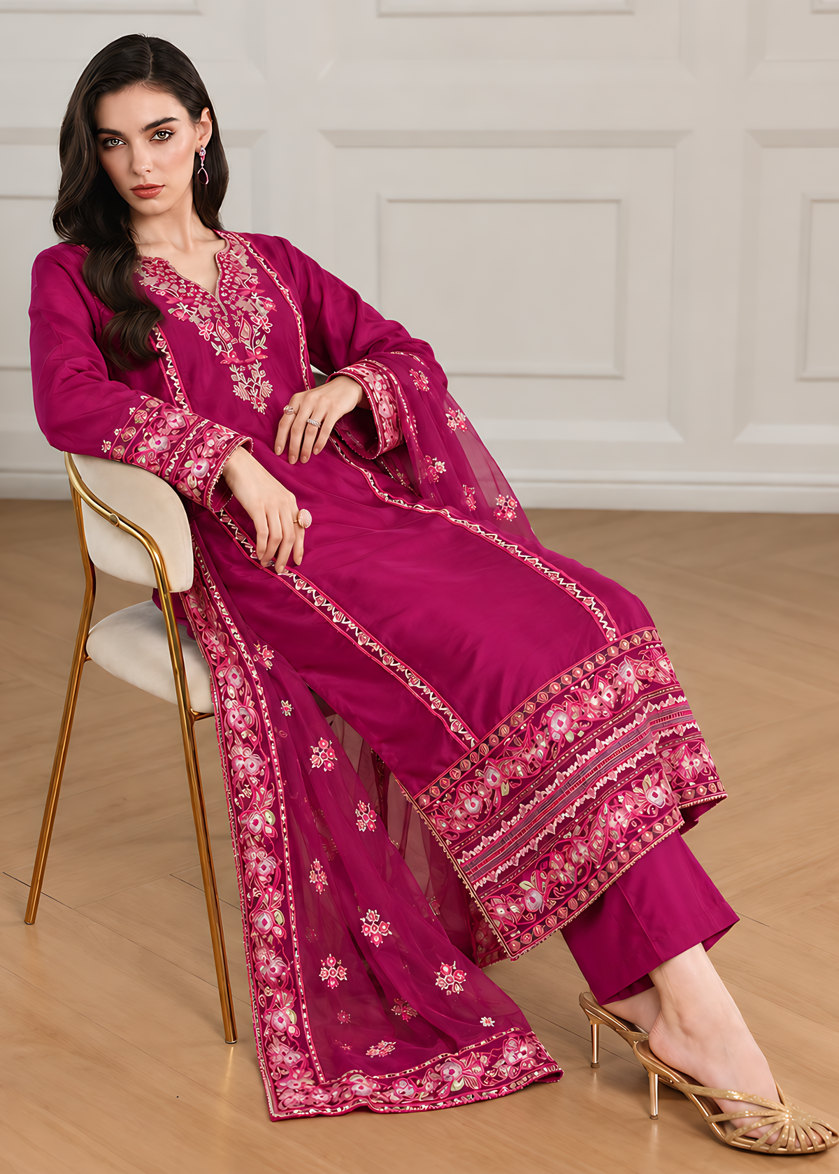 Rose Magenta Silk Suit ALS5897-M