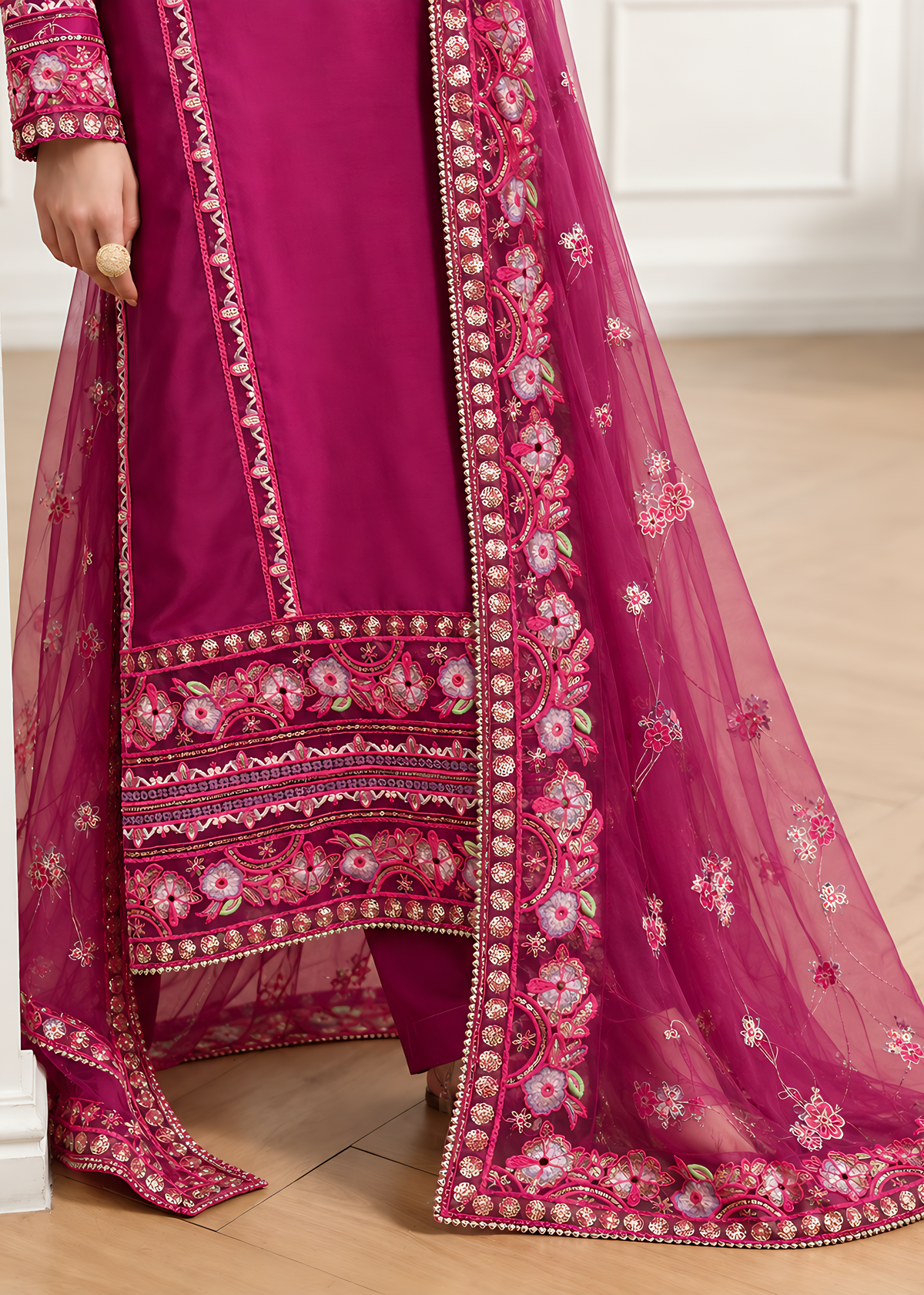 Rose Magenta Silk Suit ALS5897-M