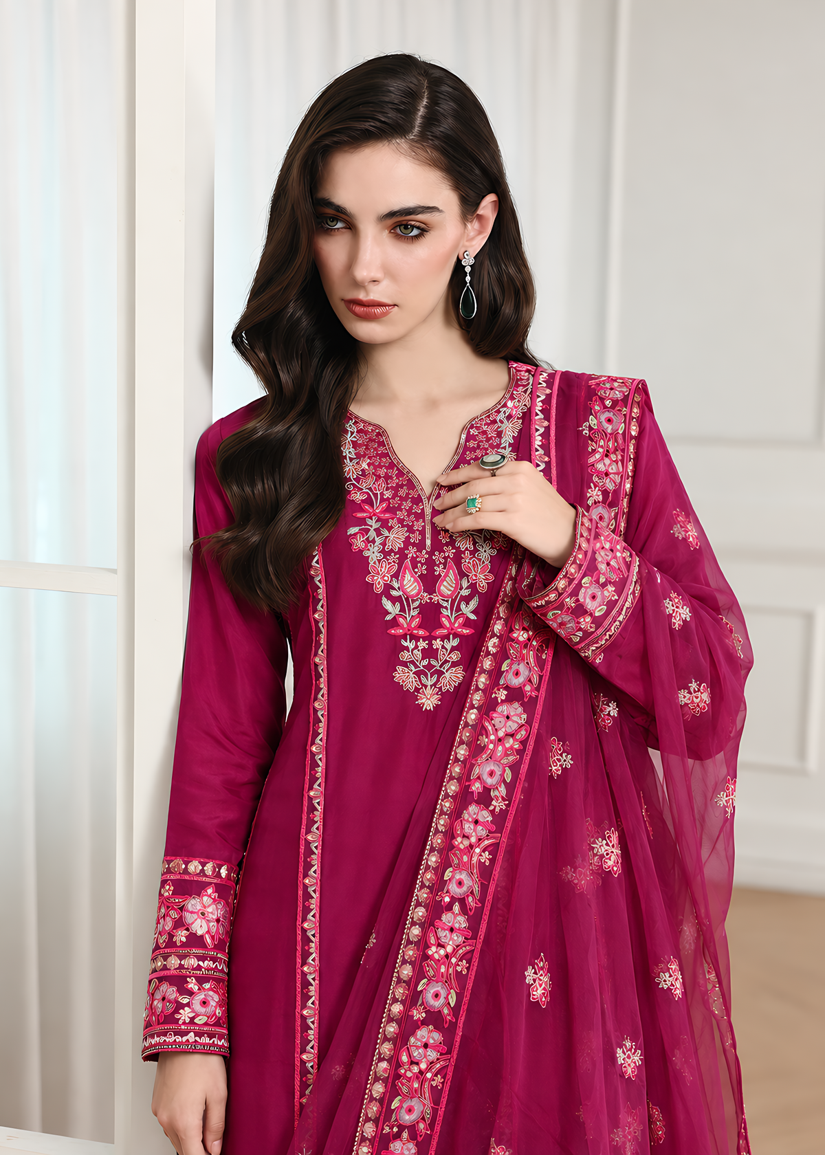 Rose Magenta Silk Suit ALS5897-M