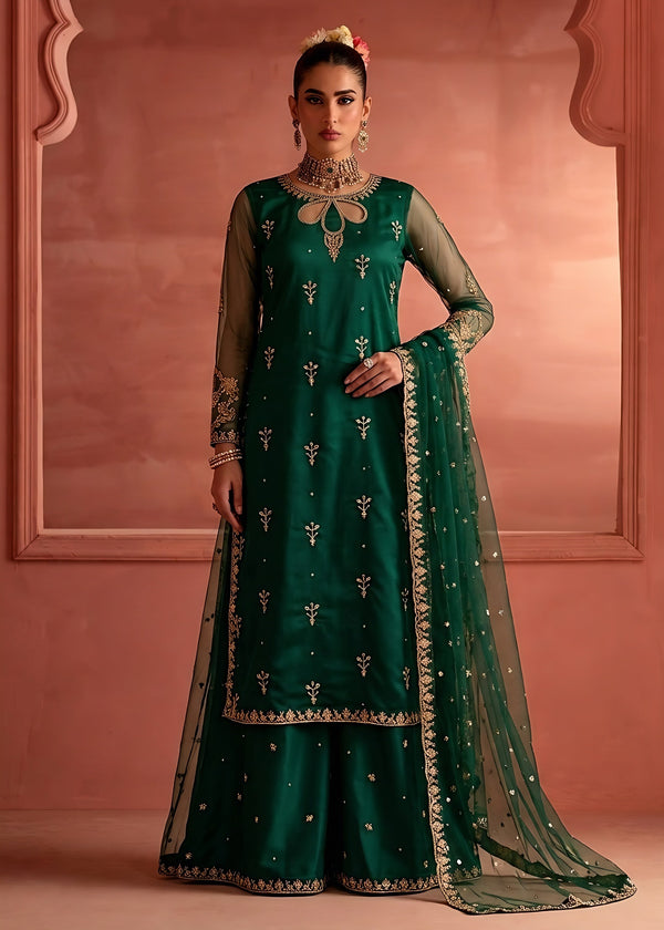 Bottle green net sharara ALN-001