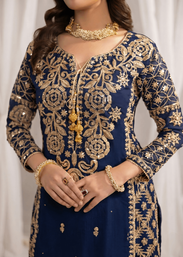 Navy Blue Chiffon suit ALL906-N