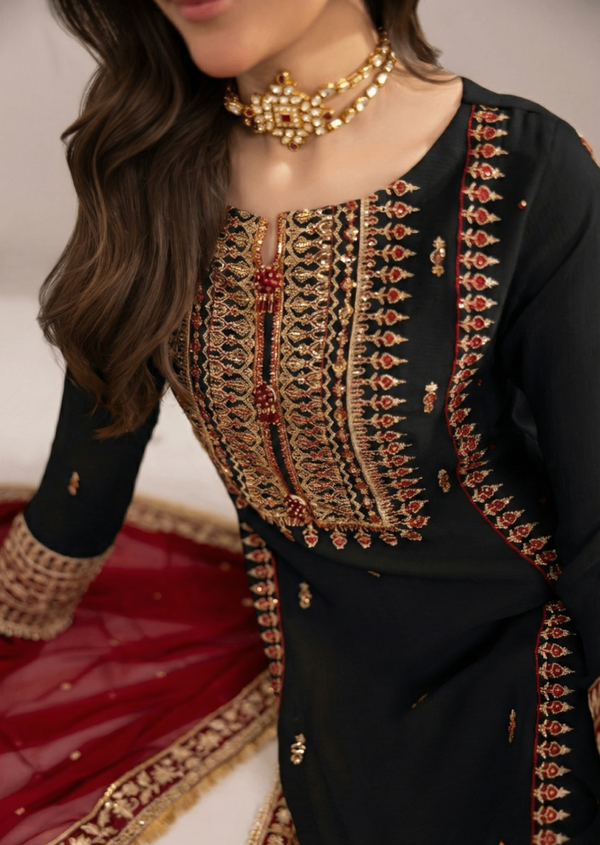 BLACK CHIFFON SUIT ALN602