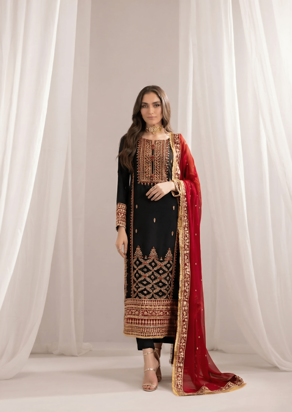 BLACK CHIFFON SUIT ALN602